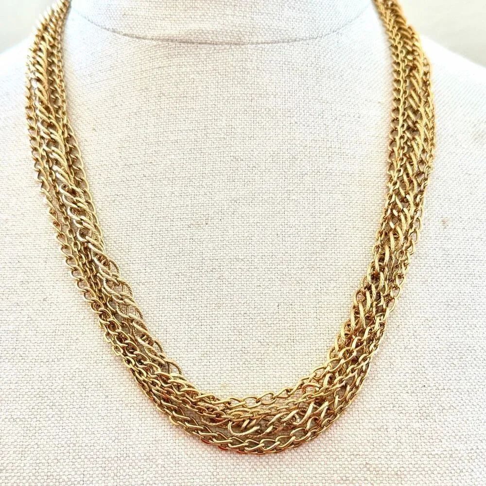Vintage Multi-Strand Gold Tone Chain Necklace